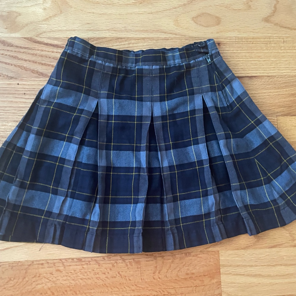 Lands' End Navy and Light Blue Plaid Pleated Uniform Skirt